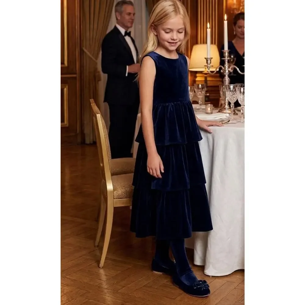 NWT❤️Janie and Jack Dark Marine Velvet Bow Ballet Flat sz3K